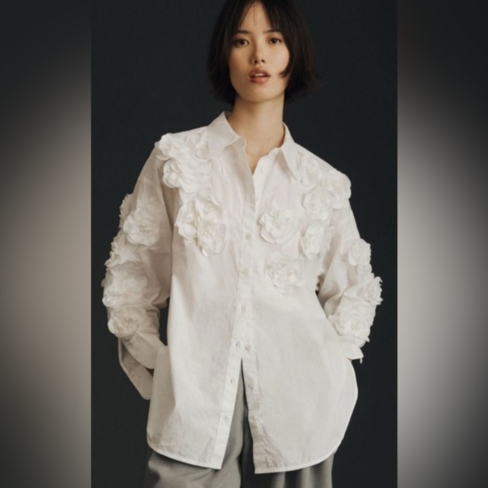 Maeve White Floral Button Down Shirt - Picture 3 of 8